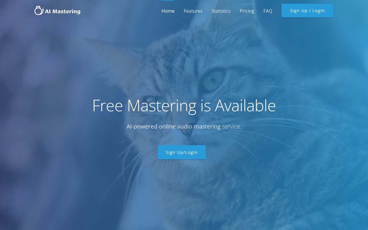 AI Mastering homepage - online audio mastering