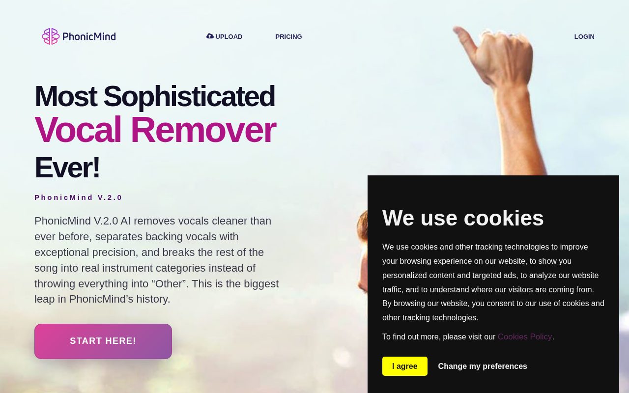 PhonicMind homepage - AI stem separation