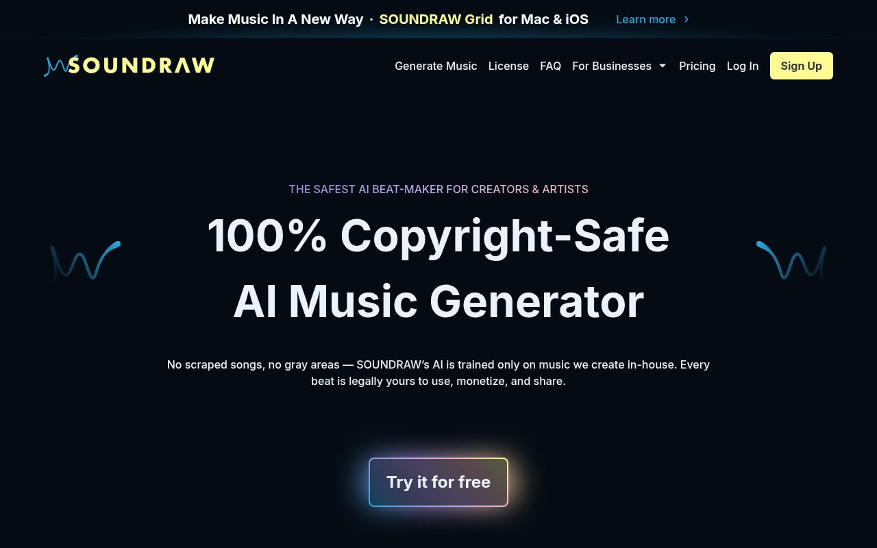 Soundraw homepage - AI soundtrack music