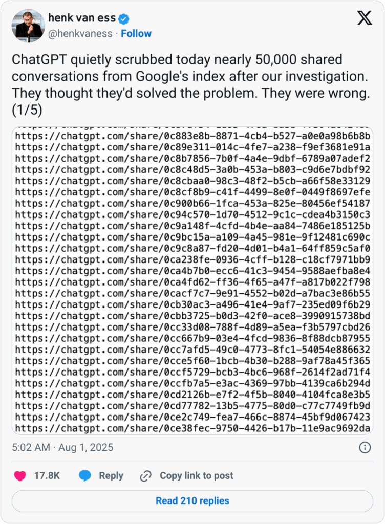 tweet henkvaness chatgpt scrubbed google index