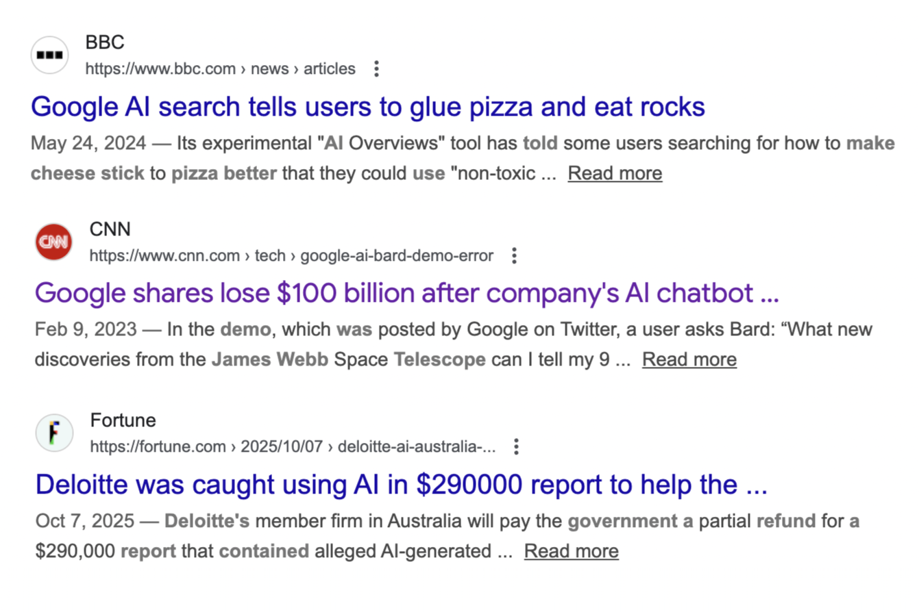 Google Search Results AI Chatbot Error