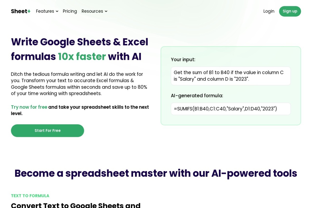Sheet+ - AI for spreadsheets. | Jim's AI Tools Directory