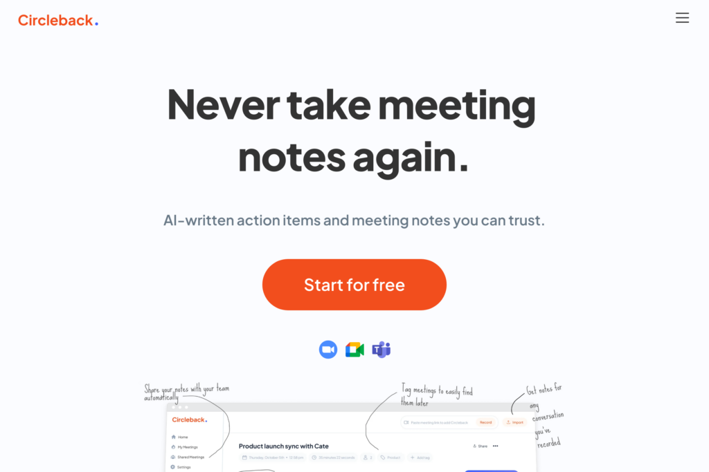Automates meeting notes with AI-driven action items.