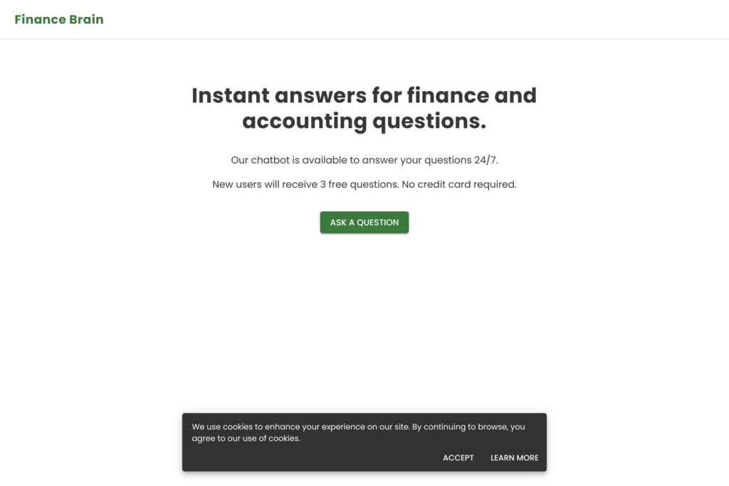 24/7 finance/accounting chatbot with 3 free queries.