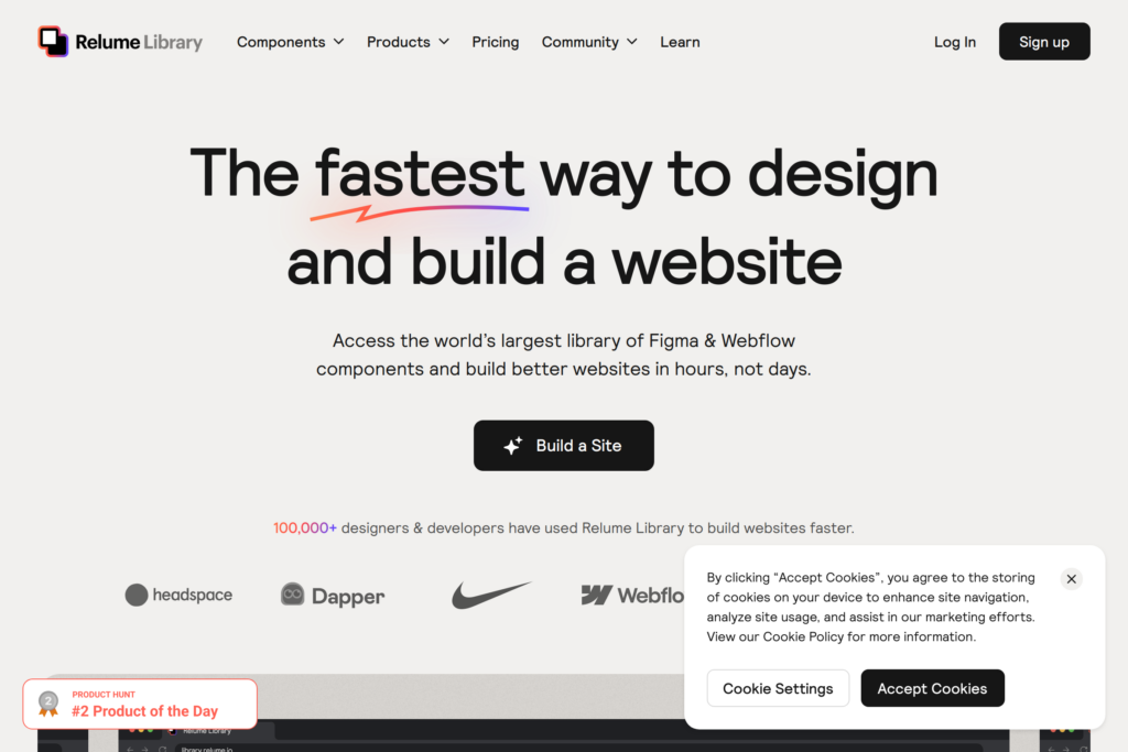 Build websites fast with Relume's Figma & Webflow components and AI Site Builder