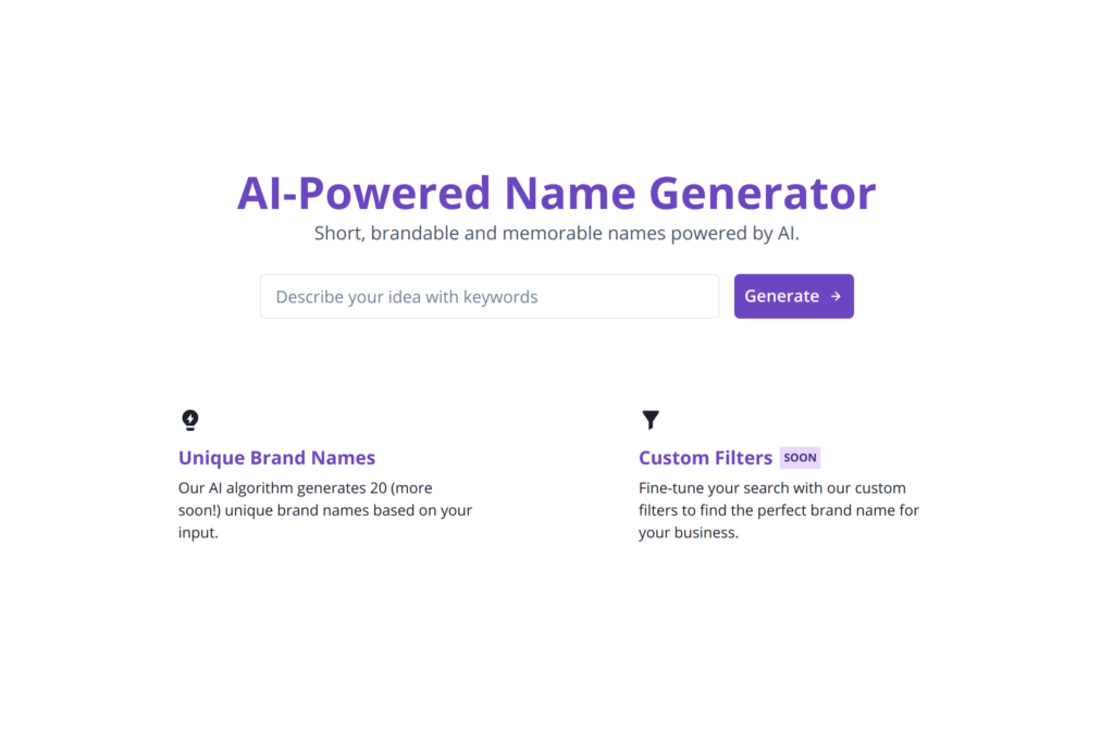 AI-powered tool for generating brand names.