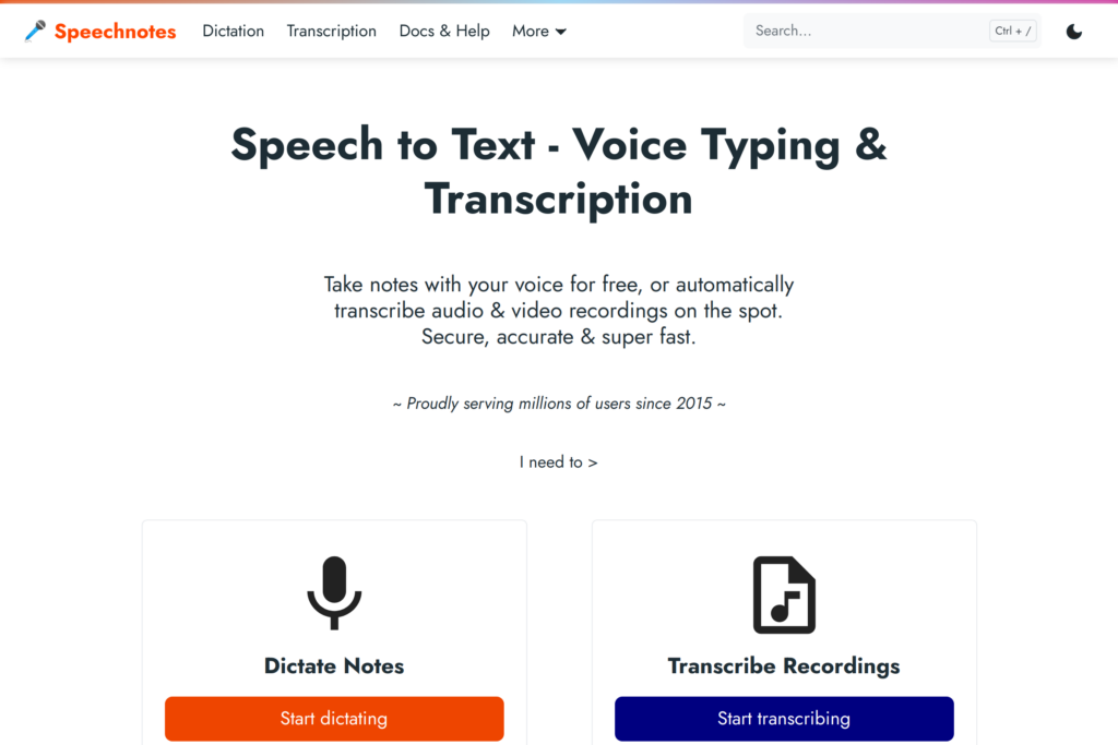 Web-based speech-to-text tool & dictation service