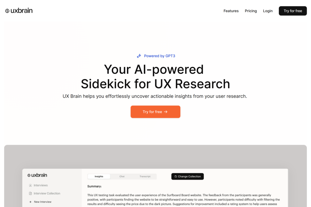 AI-powered user research tool with advanced analytics.