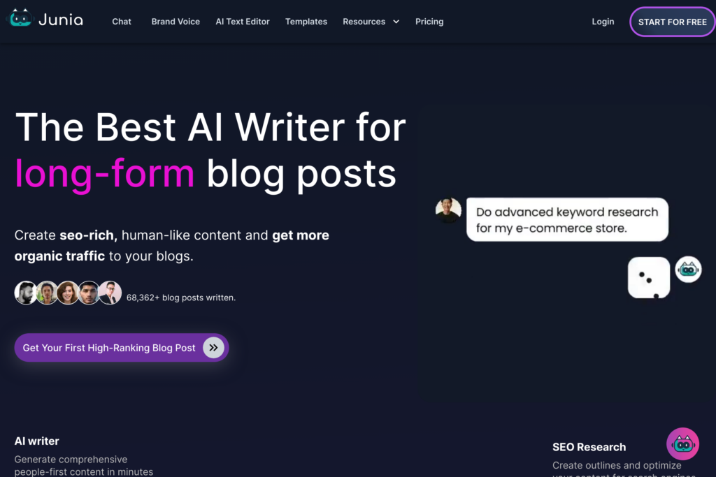 #1 AI Writer for SEO & long-form blog posts.
