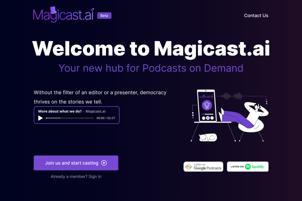 On-demand podcasting platform using AI.