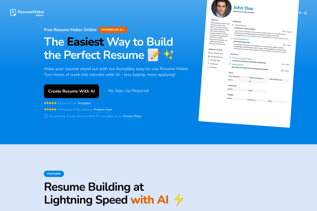 AI-powered online resume creation tool