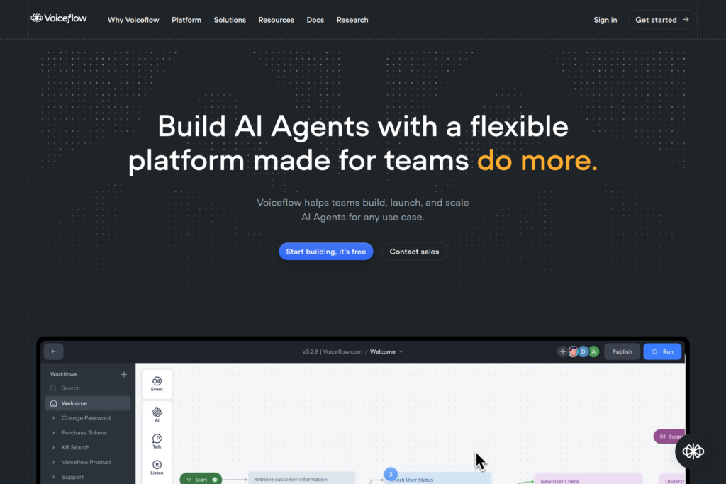Build and scale AI agents with Voiceflow's flexible platform.