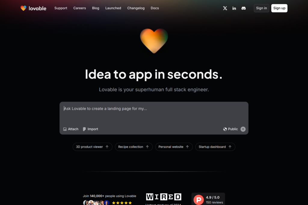 A screenshot of https://lovable.dev/