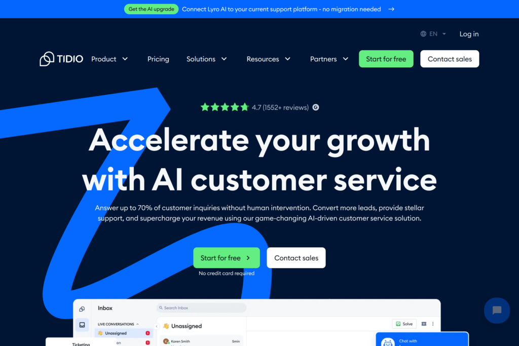 A screenshot of tidio.com