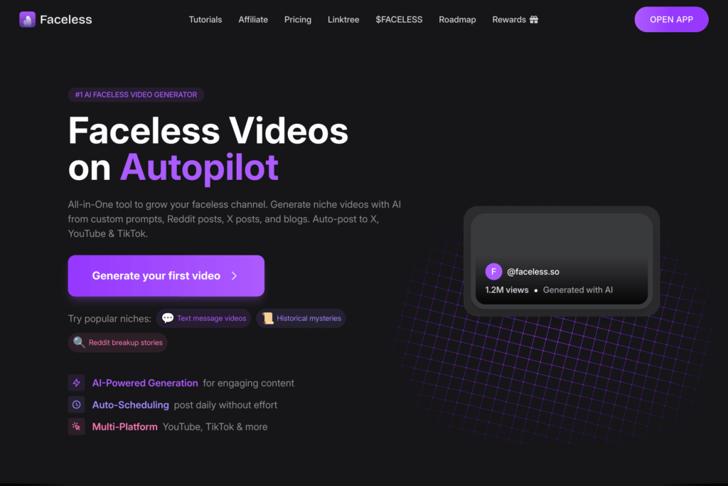 A screenshot of https://faceless.so/