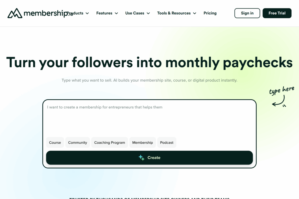 A screenshot of https://membership.io/